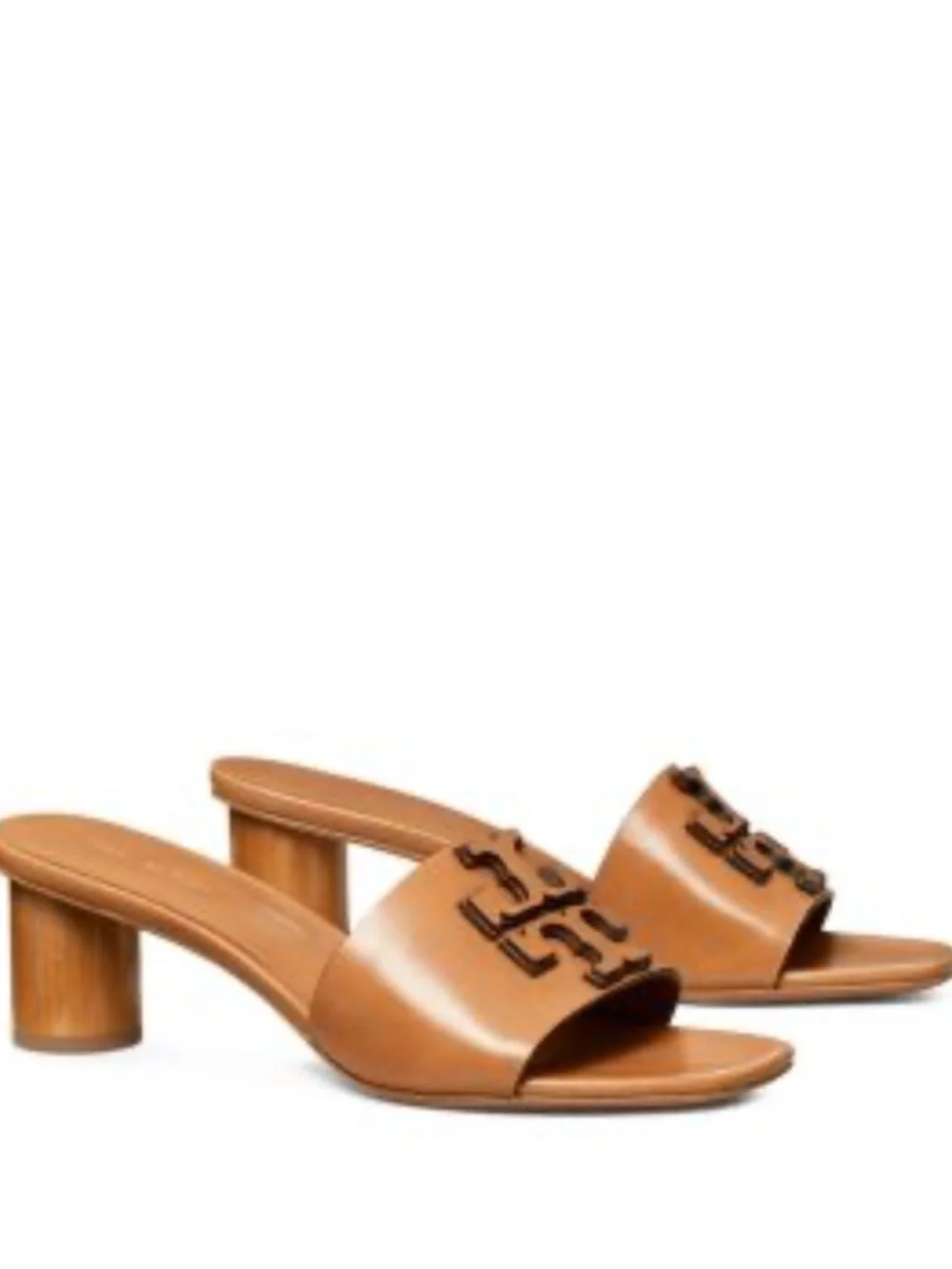 Tory Burch Tan Leather Slide Sandals with Logo Heel